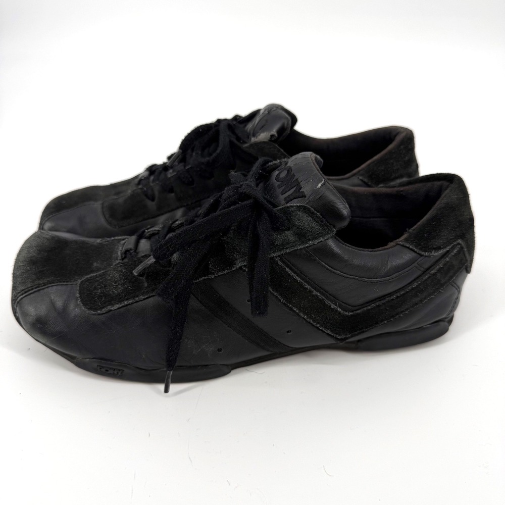 Vintage Y2K PONY Men 9.5 Sneakers Black Leather Suede Retro Racing Street Low